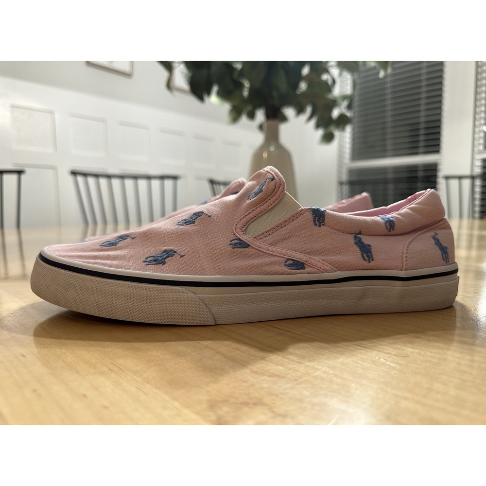 POLO RALPH LAUREN THOMPSON SLIP ON MEN SNEAKERS PONY Pink CANVAS SIZE 10D